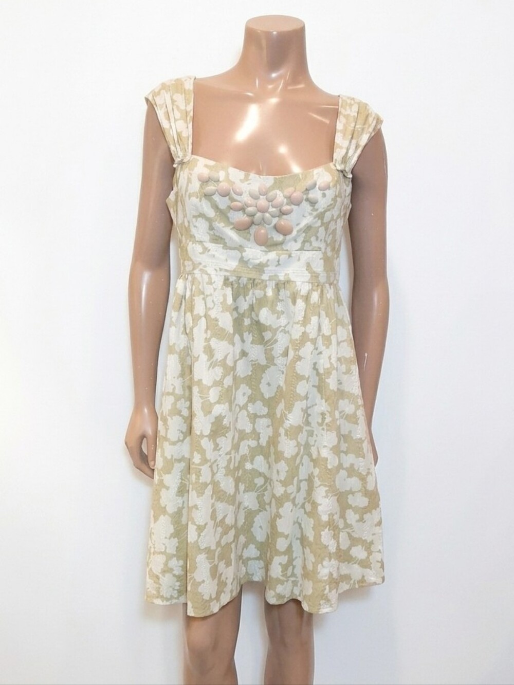 NEW Nanette Lepore Floral Eyelet Fit & Flare Dress Beaded Sleeve Green Size 12
